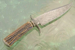 Damascus Bowie With Stag And Wrought Iron 13 Damascus Bowie With Stag And Wrought Iron -Optimal Knives Store 107633 7 x