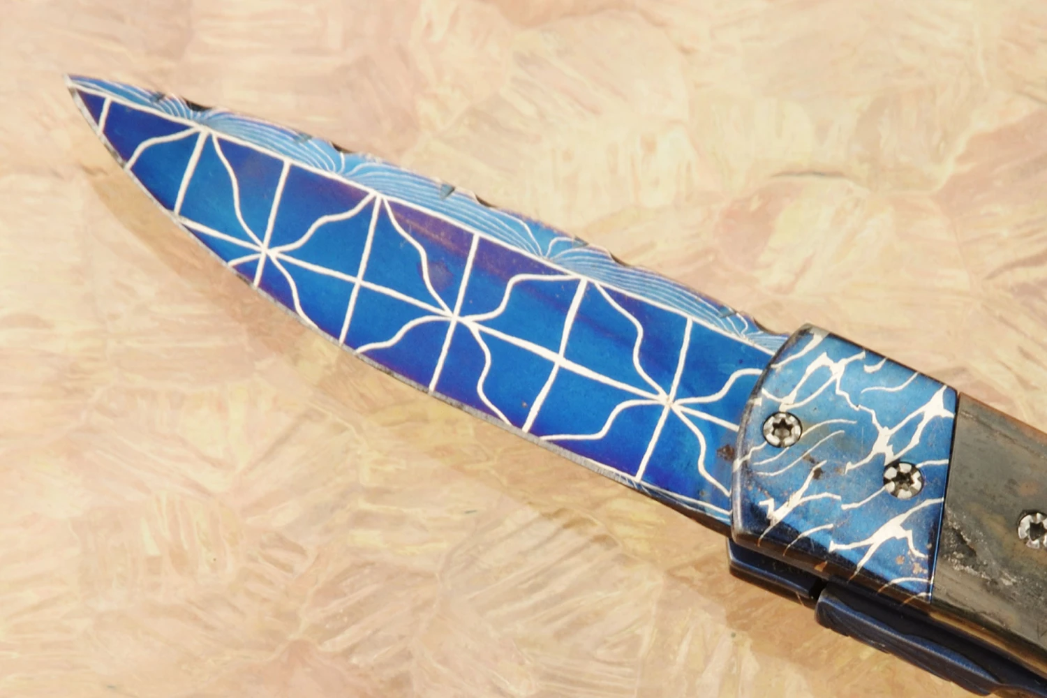 Liner Lock Folder With Blued Damascus And Mammoth Ivory 2 Liner Lock Folder With Blued Damascus And Mammoth Ivory - Image 2