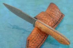 Damascus Shark Tooth With Stabilized Box Elder Burl -Optimal Knives Store 107725 5 x