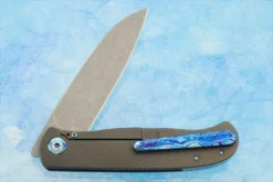 Atlas CFL Framelock Front Flipper With Dark Titanium And Timascus - Satin Finish, Sheepsfoot - Elmax -Optimal Knives Store 107830 4 x
