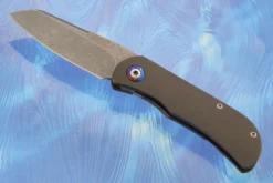 EXK CFL Framelock Front Flipper With Darkened Titanium And Timascus - Stonewash Finish, Sheepsfoot - Elmax