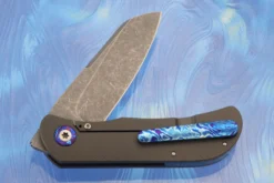 EXK CFL Framelock Front Flipper With Darkened Titanium And Timascus - Stonewash Finish, Sheepsfoot - Elmax -Optimal Knives Store 107835 4 x