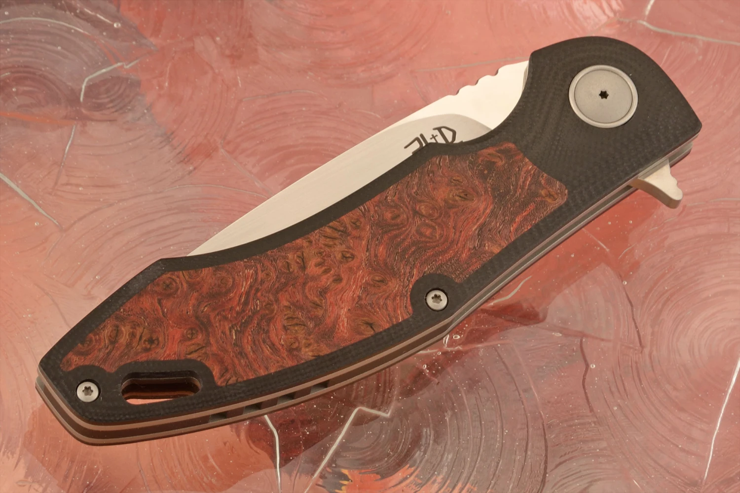 H4 Flipper With Black G10 And Maple Burl - M390 2 H4 Flipper With Black G10 And Maple Burl - M390 - Image 2