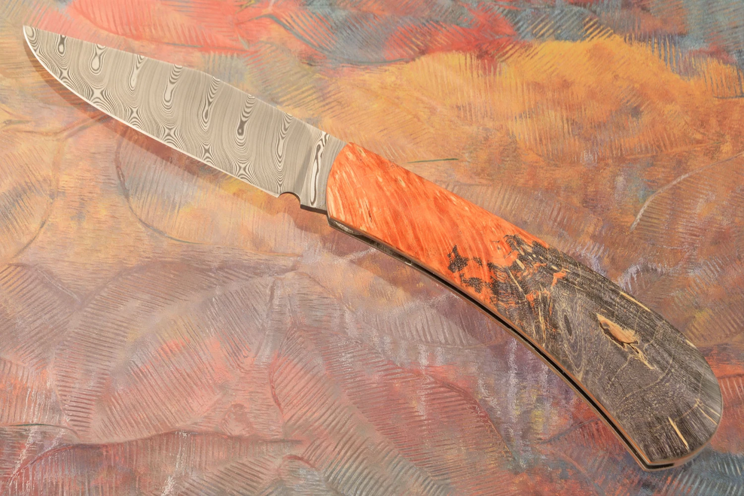 Lanny's Clip Slipjoint With Damasteel And Dyed Maple Burl 1 Lanny's Clip Slipjoint With Damasteel And Dyed Maple Burl