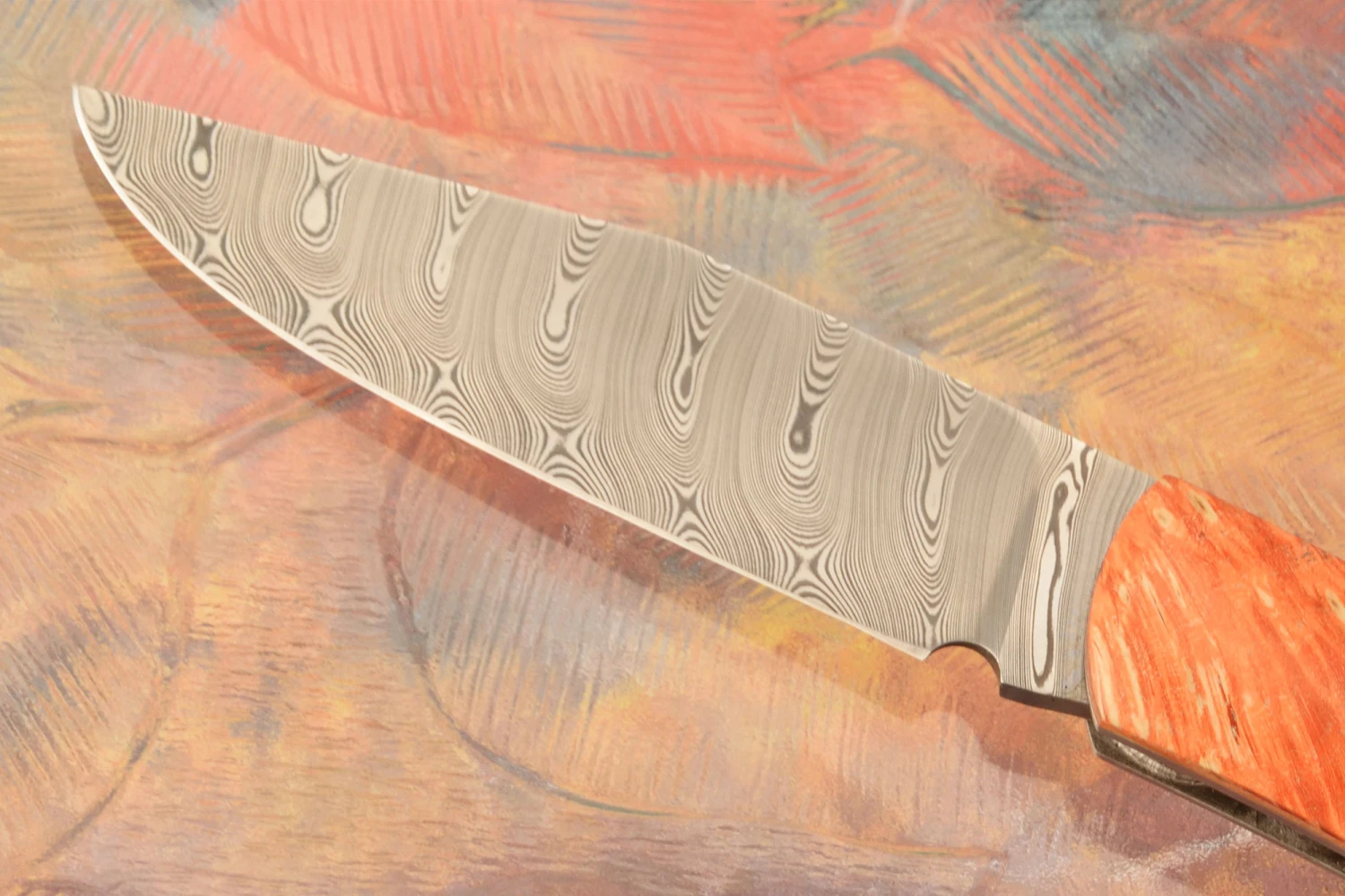 Lanny's Clip Slipjoint With Damasteel And Dyed Maple Burl 2 Lanny's Clip Slipjoint With Damasteel And Dyed Maple Burl - Image 2
