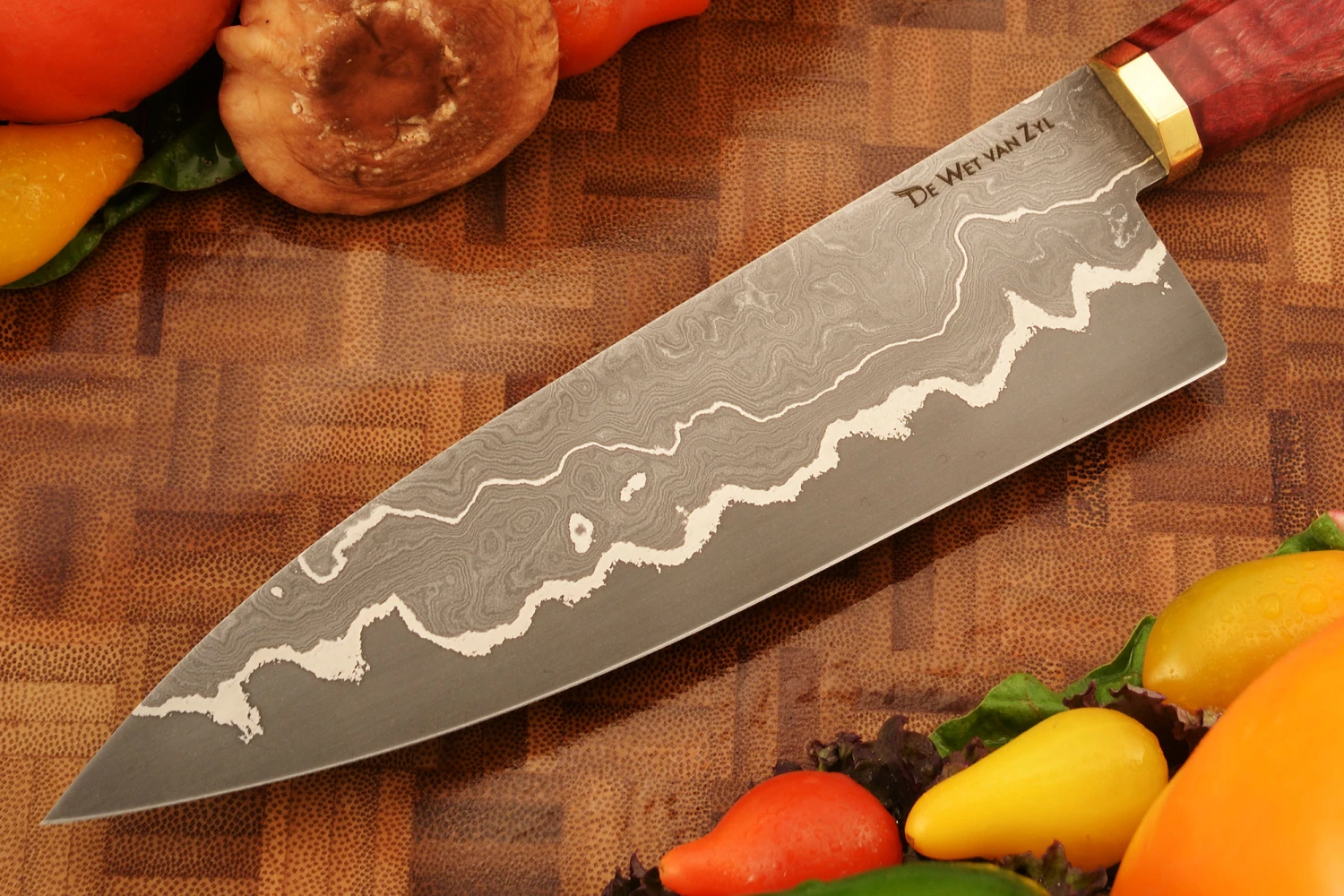 San Mai Damascus Chef's Knife With Curly Maple (6-3/4 In) 2 San Mai Damascus Chef's Knife With Curly Maple (6-3/4 In) - Image 2