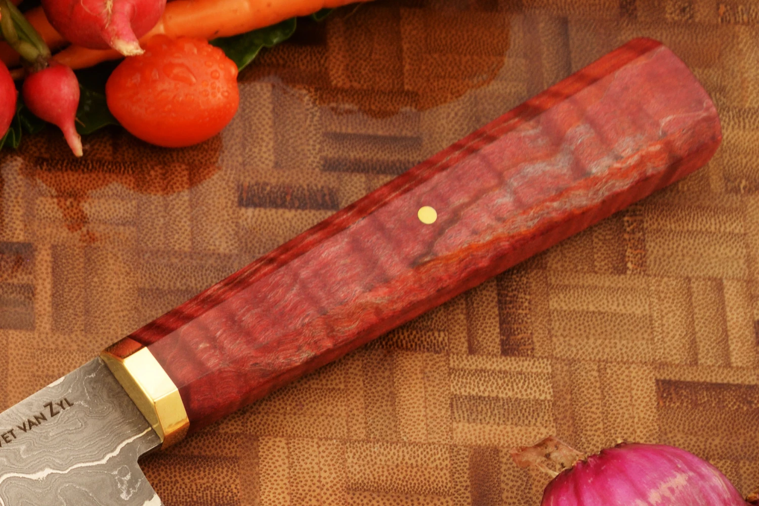 San Mai Damascus Chef's Knife With Curly Maple (6-3/4 In) 3 San Mai Damascus Chef's Knife With Curly Maple (6-3/4 In) - Image 3