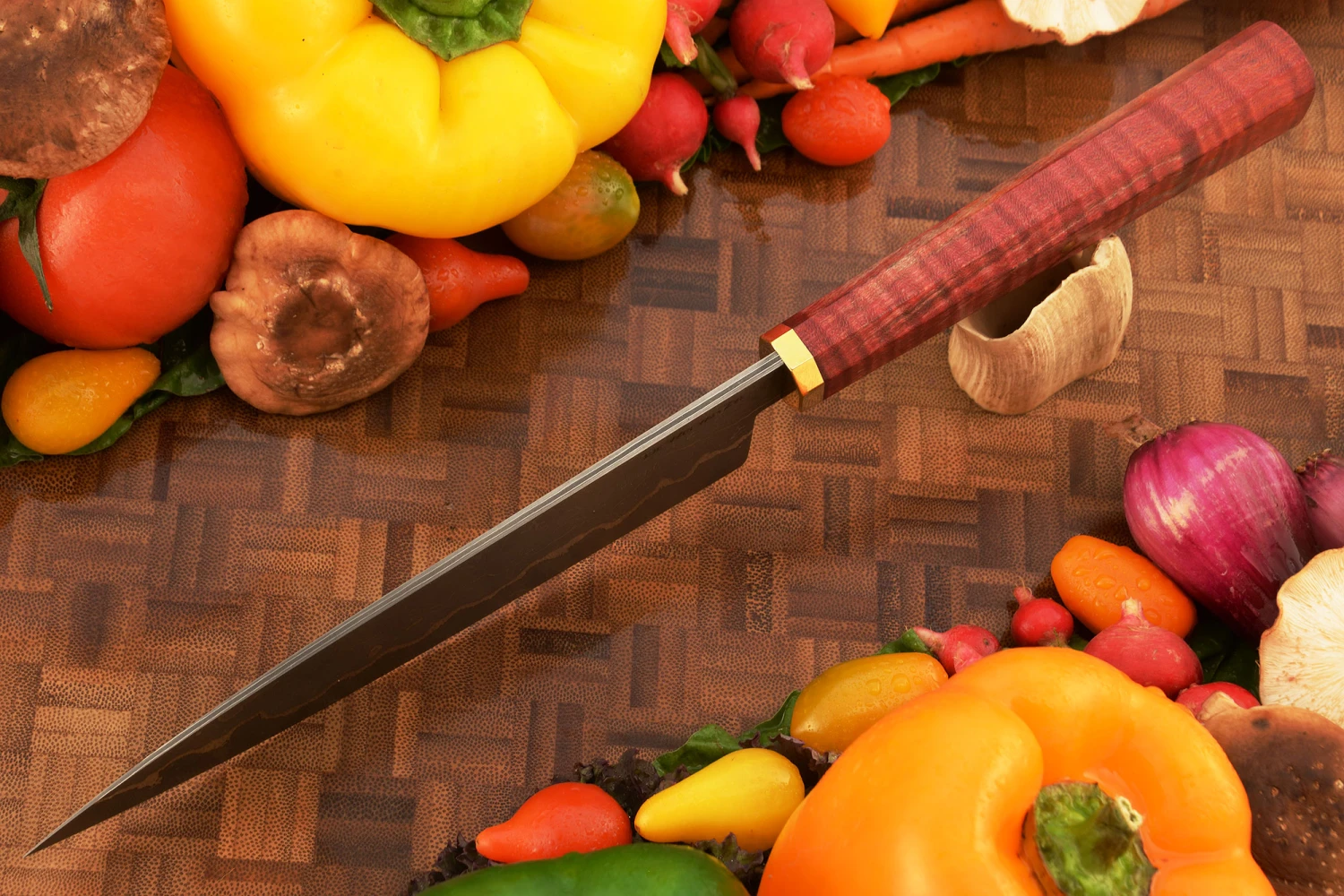 San Mai Damascus Chef's Knife With Curly Maple (6-3/4 In) 4 San Mai Damascus Chef's Knife With Curly Maple (6-3/4 In) - Image 4