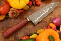 San Mai Damascus Chef's Knife With Curly Maple (6-3/4 In) 14 San Mai Damascus Chef's Knife With Curly Maple (6-3/4 In) -Optimal Knives Store 107989 7 x