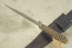 Damascus Gentleman's Bowie With Fluted Birch Burl -Optimal Knives Store 108101 5 x