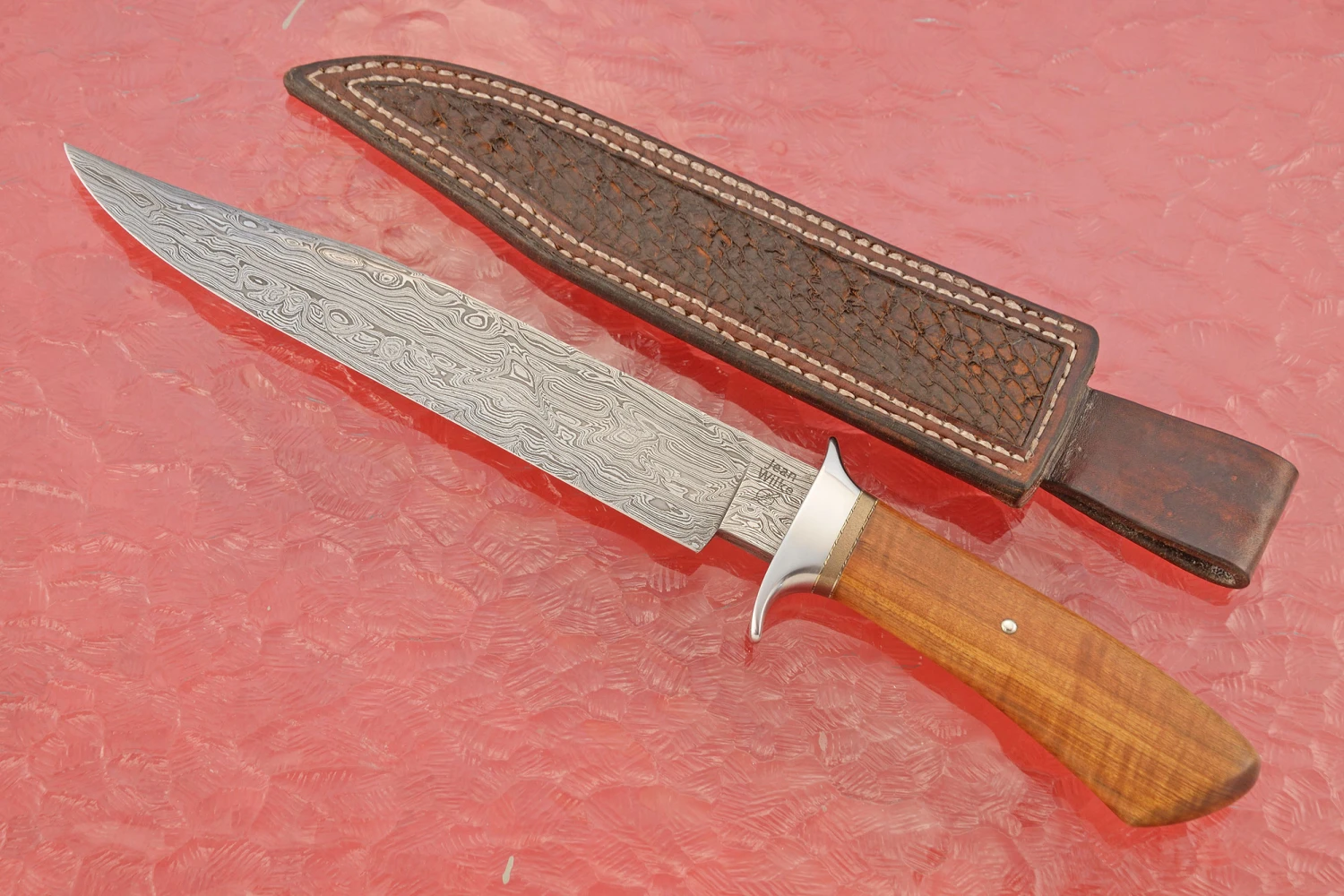 Damascus Bowie With Sneezewood 1 Damascus Bowie With Sneezewood