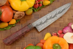 Feather Damascus Chef's Knife (7-1/2 In.) With Maple Burl -Optimal Knives Store 108303 7 x