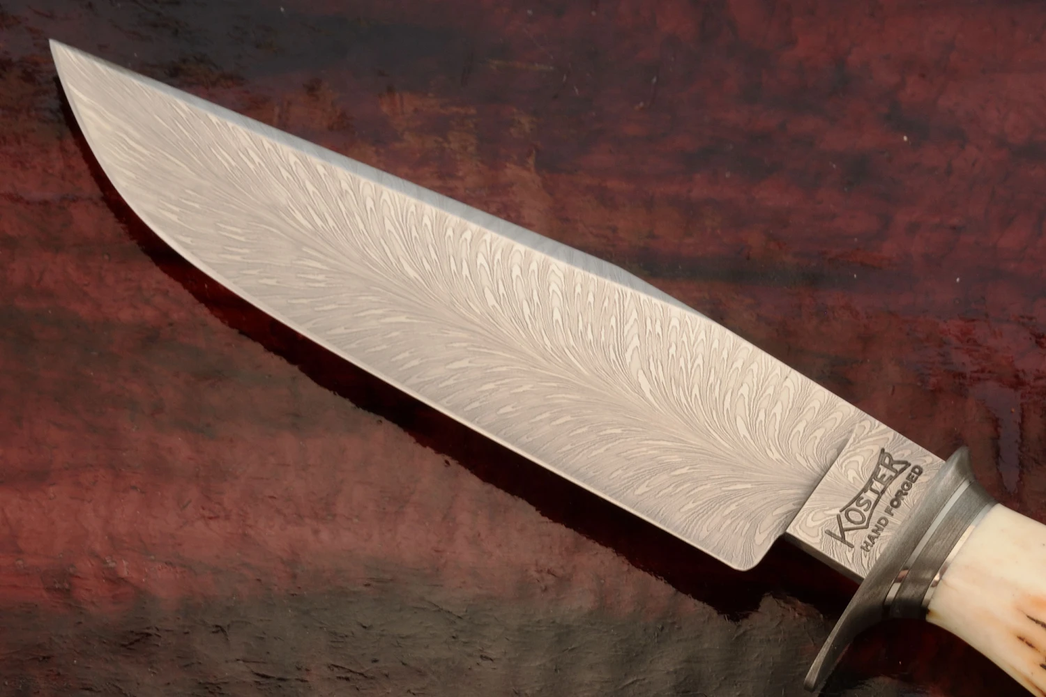 Feather Damascus Clip Point Hunter With Stag 2 Feather Damascus Clip Point Hunter With Stag - Image 2