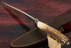 Feather Damascus Clip Point Hunter With Stag 10 Feather Damascus Clip Point Hunter With Stag -Optimal Knives Store 108306 4 x