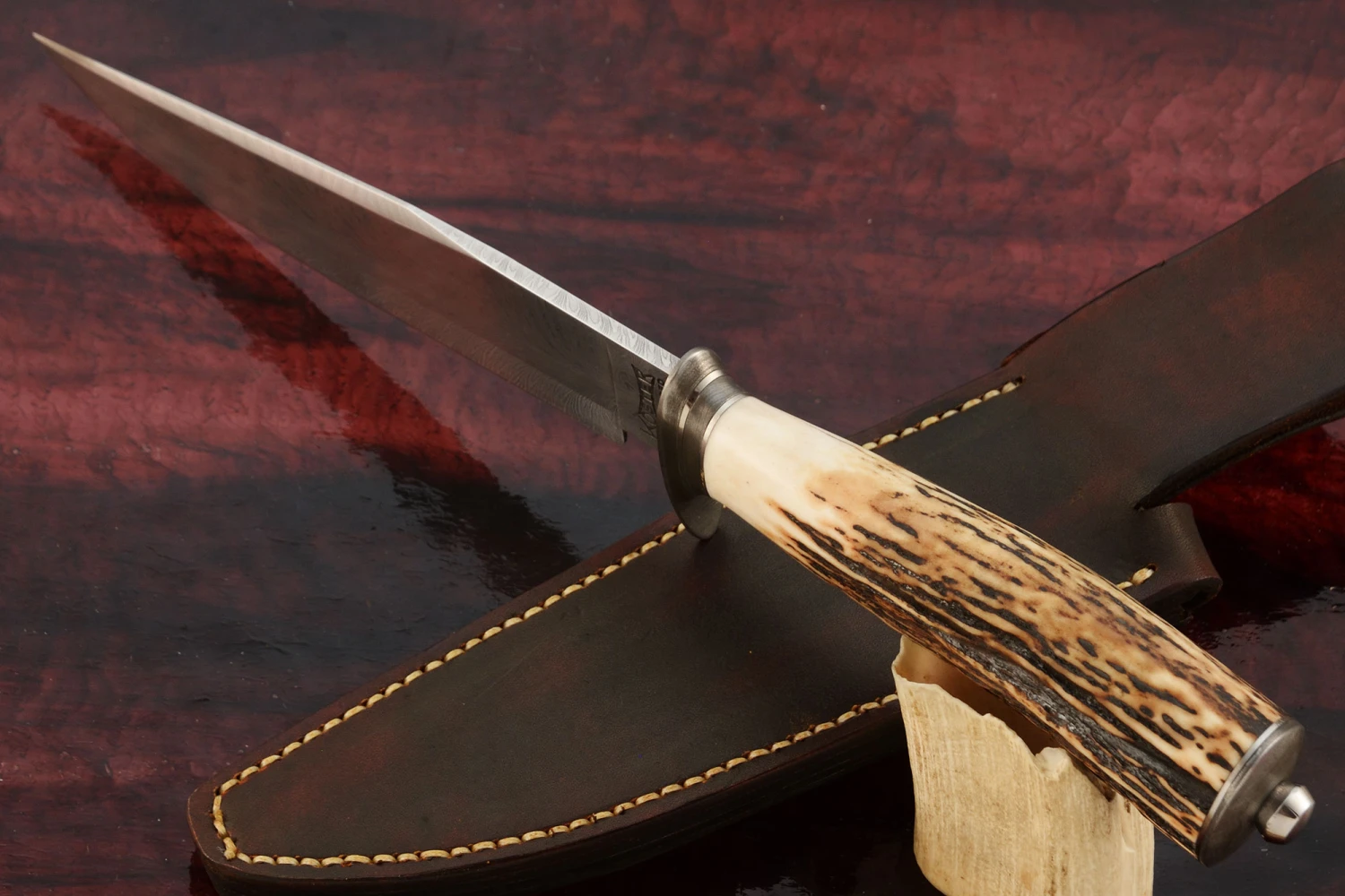 Feather Damascus Clip Point Hunter With Stag 4 Feather Damascus Clip Point Hunter With Stag - Image 4