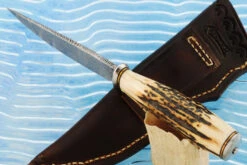 Feather Damascus Small Game Hunter With Stag -Optimal Knives Store 108308 4 x