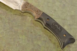 Isle Of Flames Khuki Bat With Feather Damascus, African Blackwood, And Bronze -Optimal Knives Store 108309 3 x