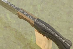 Isle Of Flames Khuki Bat With Feather Damascus, African Blackwood, And Bronze -Optimal Knives Store 108309 5 x