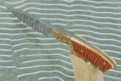 Damascus Batwing Hunter With Jigged Bone And Bronze 10 Damascus Batwing Hunter With Jigged Bone And Bronze -Optimal Knives Store 108310 4 x