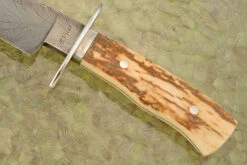 Engraved Feather Damascus Bowie With Mammoth Ivory -Optimal Knives Store 108324 3 x
