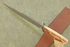 Engraved Feather Damascus Bowie With Mammoth Ivory -Optimal Knives Store 108324 4 x