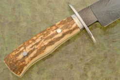 Engraved Feather Damascus Bowie With Mammoth Ivory -Optimal Knives Store 108324 5 x