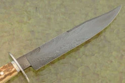 Engraved Feather Damascus Bowie With Mammoth Ivory -Optimal Knives Store 108324 6 x