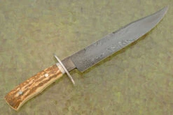 Engraved Feather Damascus Bowie With Mammoth Ivory -Optimal Knives Store 108324 7 x