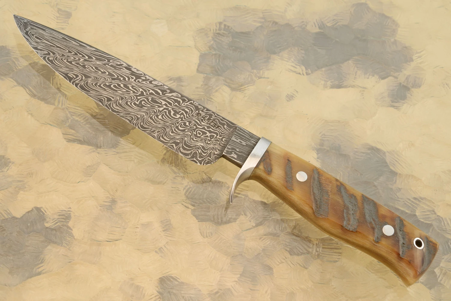 Damascus Field Knife With Sheep Horn 2 Damascus Field Knife With Sheep Horn - Image 2