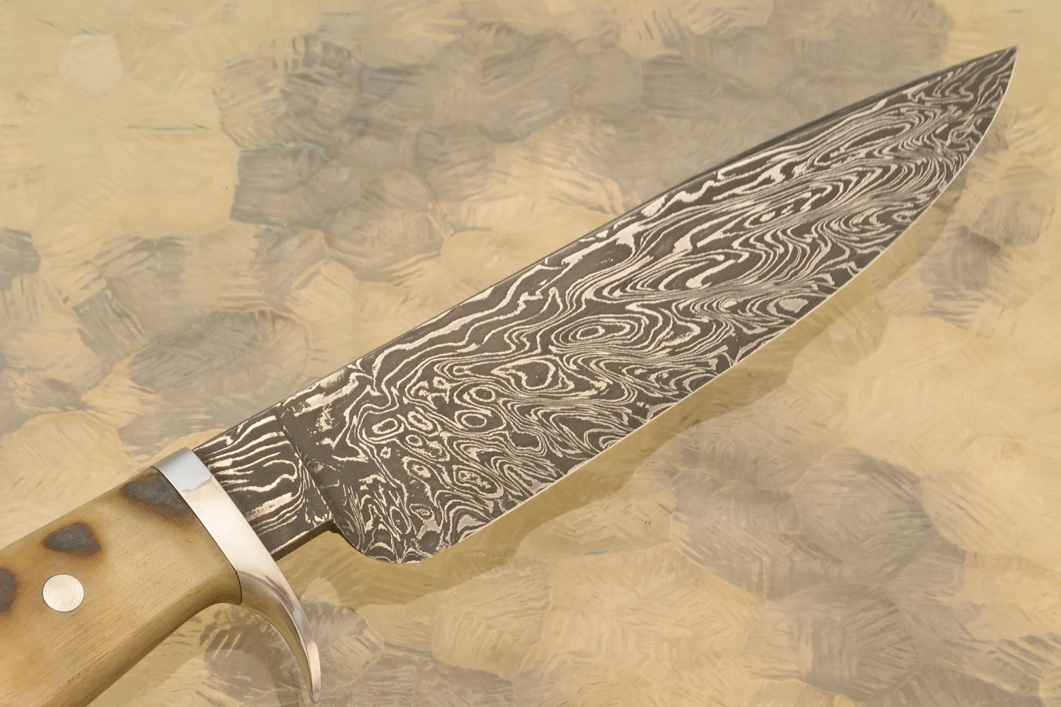 Damascus Field Knife With Sheep Horn 7 Damascus Field Knife With Sheep Horn - Image 7