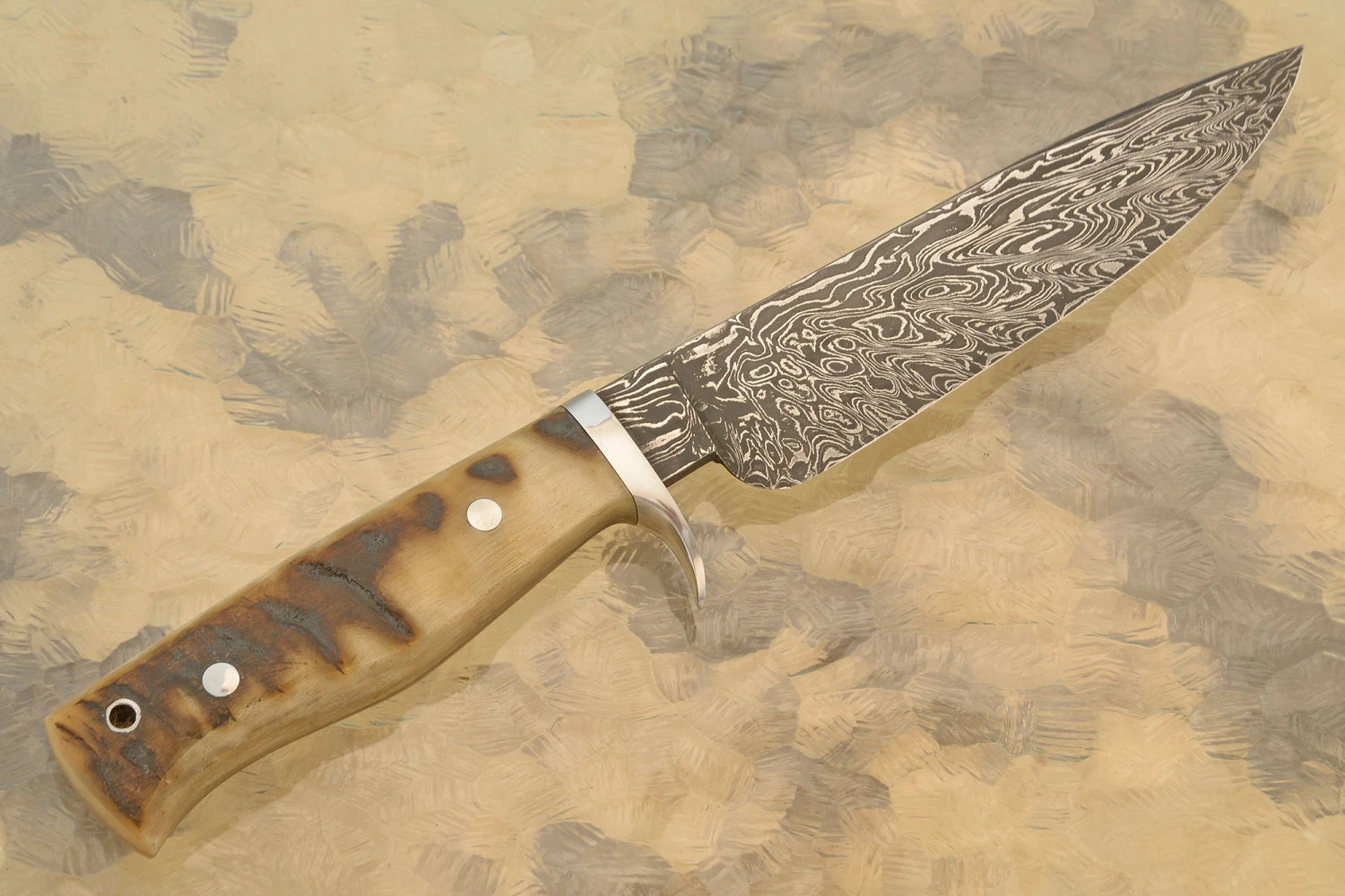Damascus Field Knife With Sheep Horn 8 Damascus Field Knife With Sheep Horn - Image 8