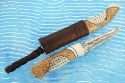 Swedish Utility With Feather Damascus, Engraved Reindeer Antler, And Birch