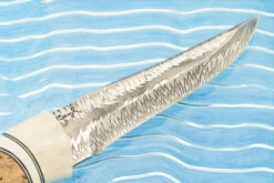 Swedish Utility With Feather Damascus, Engraved Reindeer Antler, And Birch -Optimal Knives Store 108538 3 x