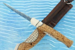 Swedish Utility With Feather Damascus, Engraved Reindeer Antler, And Birch -Optimal Knives Store 108538 5 x