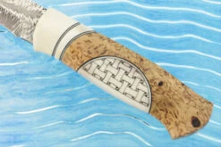 Swedish Utility With Feather Damascus, Engraved Reindeer Antler, And Birch -Optimal Knives Store 108538 6 x