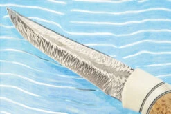 Swedish Utility With Feather Damascus, Engraved Reindeer Antler, And Birch -Optimal Knives Store 108538 7 x