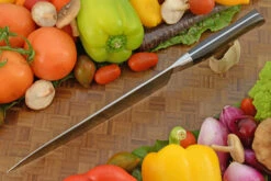 Tsuchime San Mai Chef's Knife (8-1/2 In.) With Wrought Iron And African Blackwood -Optimal Knives Store 108568 4 x