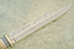 Multi-bar Damascus Swedish Bowie With Mammoth Ivory -Optimal Knives Store 108624 3 x