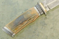 Multi-bar Damascus Swedish Bowie With Mammoth Ivory -Optimal Knives Store 108624 4 x