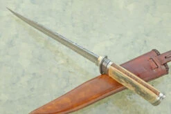 Multi-bar Damascus Swedish Bowie With Mammoth Ivory -Optimal Knives Store 108624 5 x