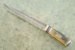 Multi-bar Damascus Swedish Bowie With Mammoth Ivory -Optimal Knives Store 108624 8 x