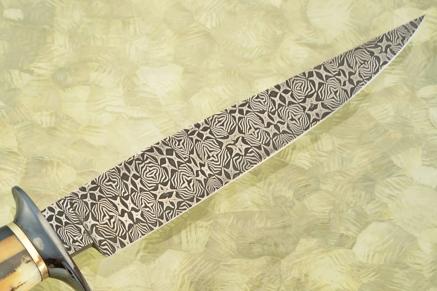 Mosaic Damascus Camp Knife With Walrus Ivory 7 Mosaic Damascus Camp Knife With Walrus Ivory - Image 7