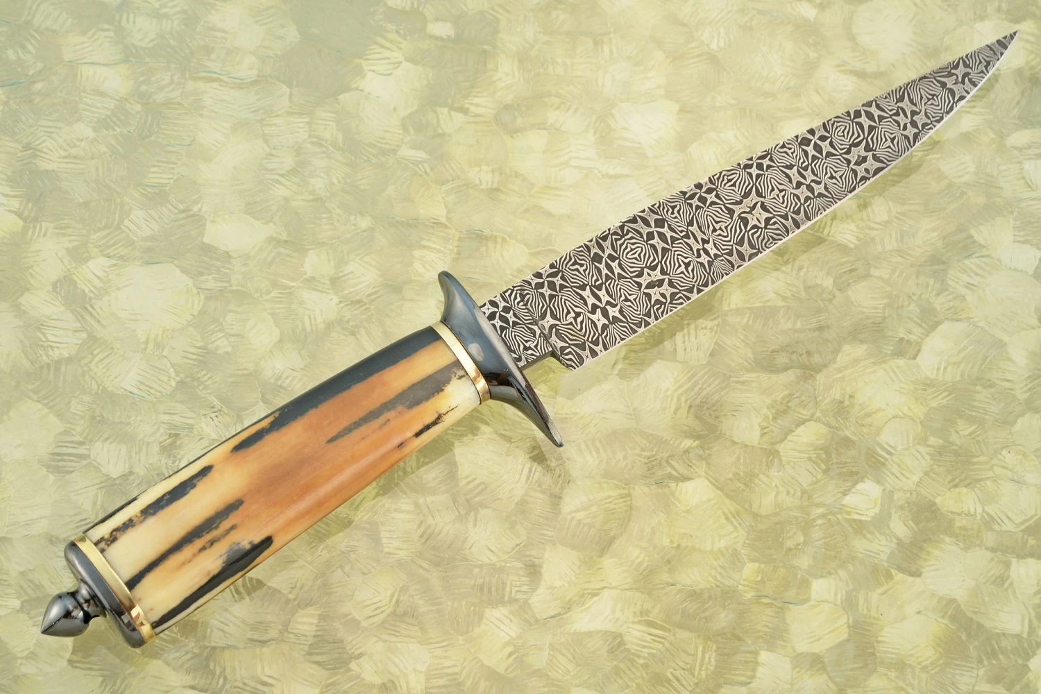 Mosaic Damascus Camp Knife With Walrus Ivory 8 Mosaic Damascus Camp Knife With Walrus Ivory - Image 8