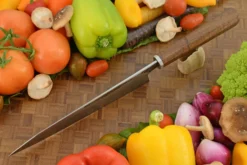 Damascus San Mai Chef's Knife - Kiritsuke Gyuto - With Ringed Gidgee (8-3/4 In.) -Optimal Knives Store 108638 4 x