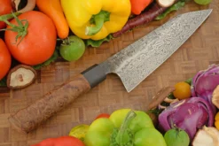 Damascus Chef's Knife - Bunka (7 In.) With Elm Burl And Bog Oak