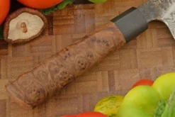 Damascus Chef's Knife - Bunka (7 In.) With Elm Burl And Bog Oak -Optimal Knives Store 108641 3 x