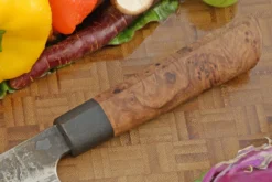 Damascus Chef's Knife - Bunka (7 In.) With Elm Burl And Bog Oak -Optimal Knives Store 108641 5 x