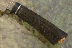 Raindrop Damascus Hunter With Stag - Skull -Optimal Knives Store 108706 4 x