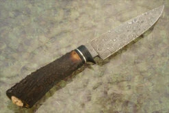 Raindrop Damascus Hunter With Stag - Skull -Optimal Knives Store 108706 8 x