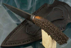 Raindrop Damascus Hunter With Stag -Optimal Knives Store 108708 5 x